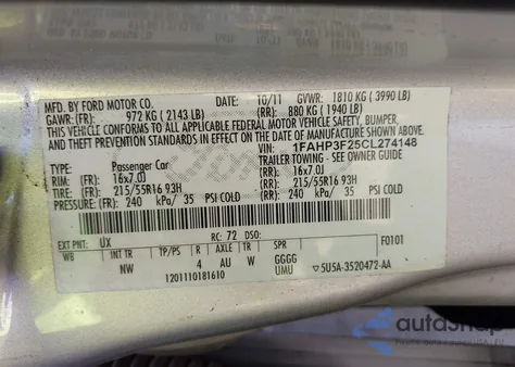 2012 Ford Focus Se from USA, damaged, VIN 1FAHP3F25CL274148